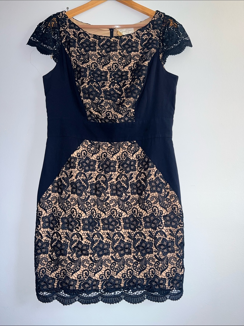 Jessica Simpson Black Lace-overlay Mini Dress with Nude Underlay